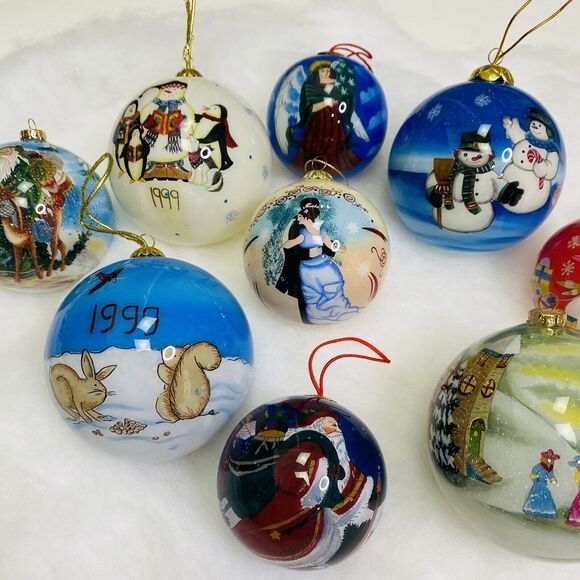 Christmas Holiday Ornaments Glass Inside Art Reversed Hand Painted Peggy Abrams - Picture 3 of 15